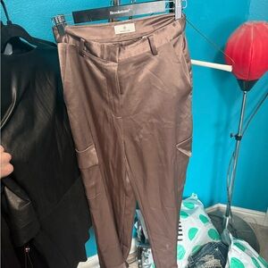 Aritzia Babaton Brown Satin Cargo Pants